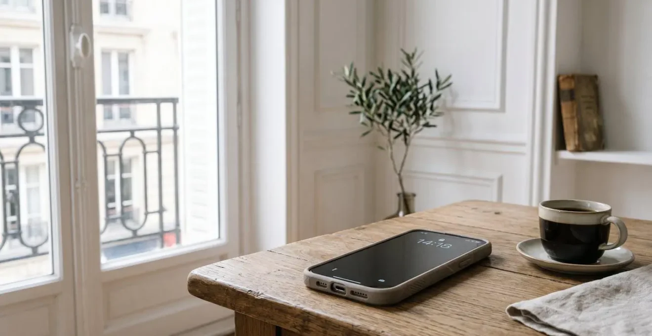 Coque de protection pour smartphone dans un environnement quotidien français