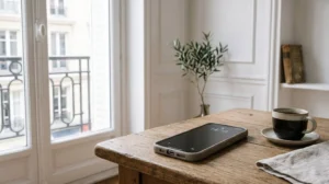 Coque de protection pour smartphone dans un environnement quotidien français