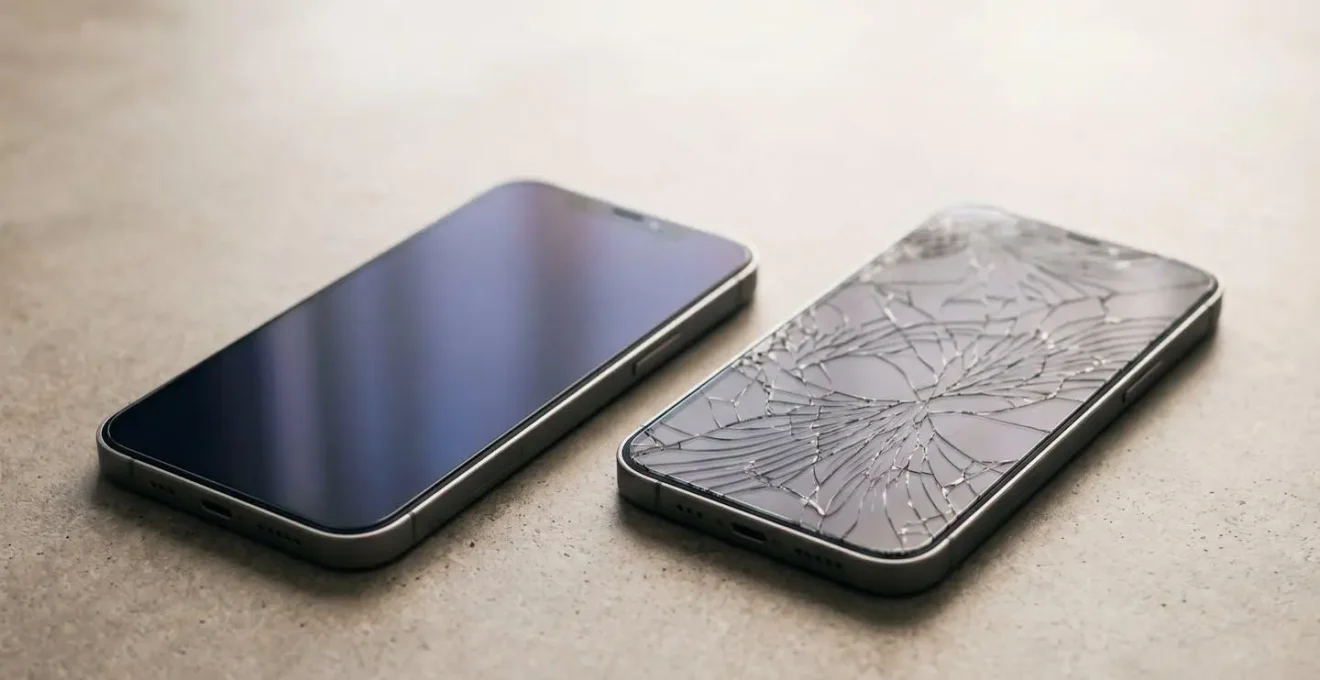 Protection d'écran pour smartphone illustrant l'économie réalisée face aux coûts de réparation