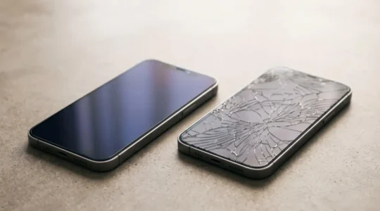 Protection d'écran pour smartphone illustrant l'économie réalisée face aux coûts de réparation