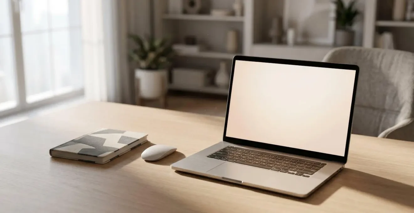 Espace de travail numérique minimaliste avec zone de recherche active montrant l'organisation de fichiers