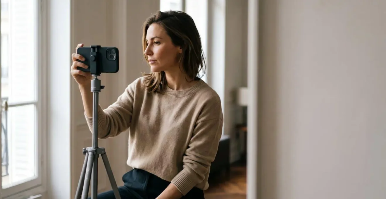 Portrait moderne au smartphone avec lumière naturelle et composition professionnelle
