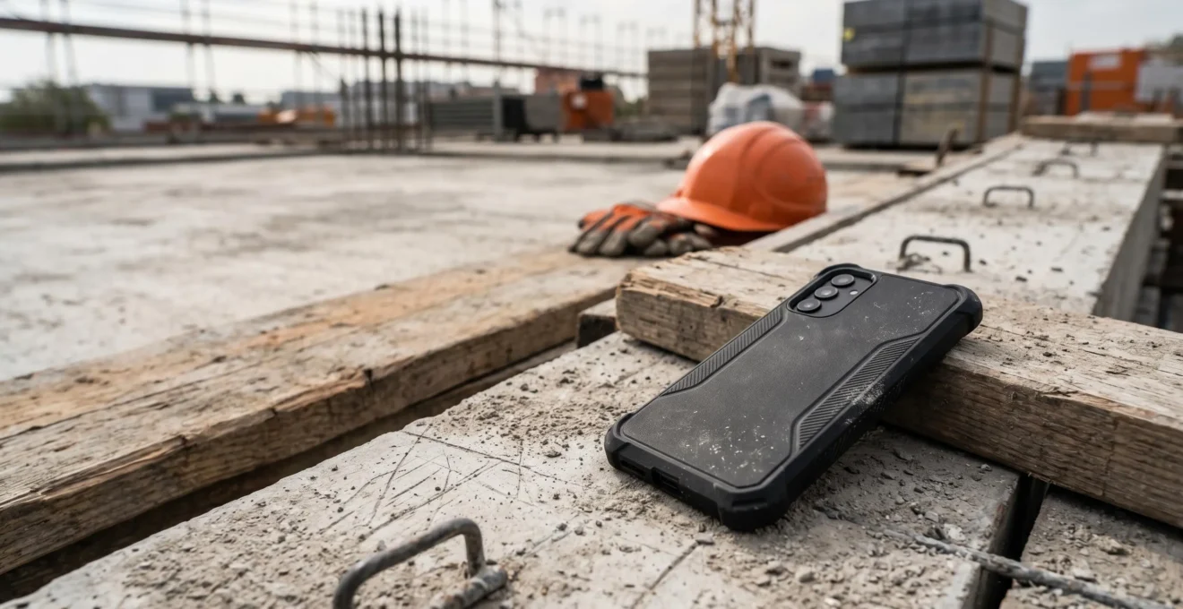 Protection robuste d'un smartphone professionnel sur un environnement de chantier BTP