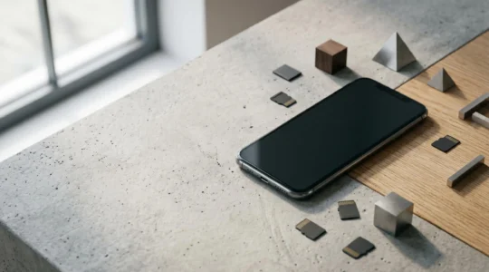 Smartphone moderne avec indicateur de stockage, illustrant la gestion de l'espace mémoire sans élément textuel visible
